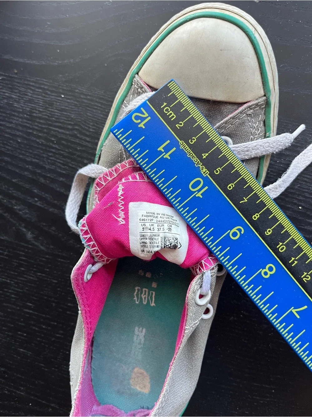 Converse All Star Low Gray Pink Green Canvas Shoes Junior 5 Sneakers